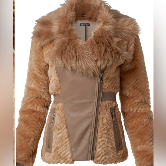 Faux Fur Chevron Jacket NWOT - Picture 2 of 14